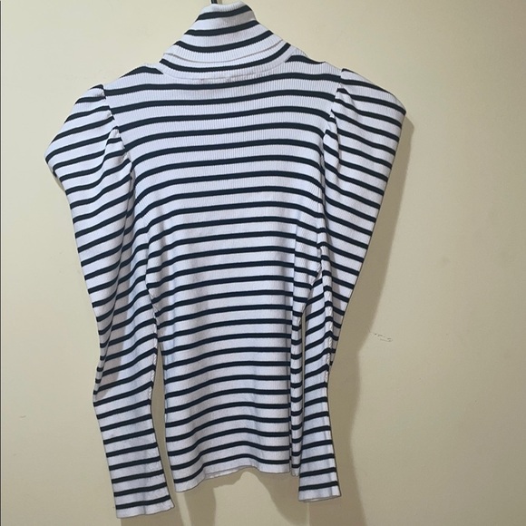 Womens A.L.C. Puffed Sleeve Black and White Striped Turtleneck Sweater - Picture 5 of 5